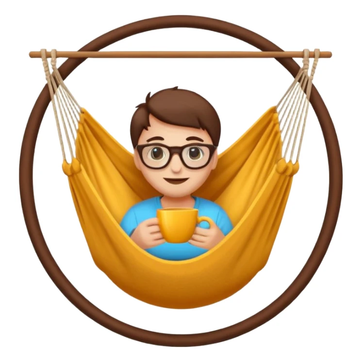 Créer un emoji stylisé et coloré représentant le week-end, joyeux et relaxant. L’emoji doit être rond, lumineux, avec un visage souriant ou des lunettes de soleil. Ajouter des éléments évoquant le repos ou le plaisir : café, hamac, soleil, musique, détente.  sticker
