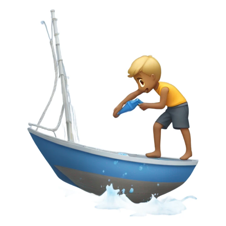 boy pouring water from a hose onto a sailboat sticker