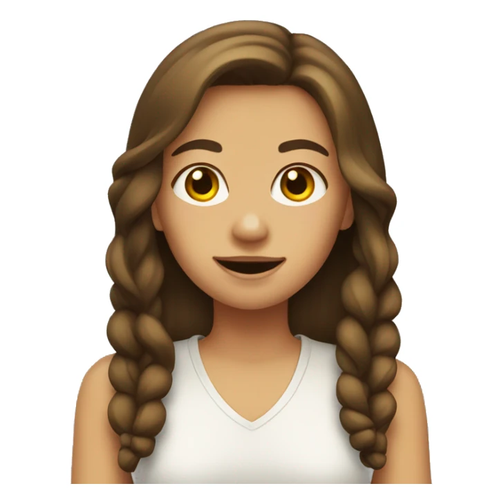 girl with brown hair with a yellow bone in mouth sticker