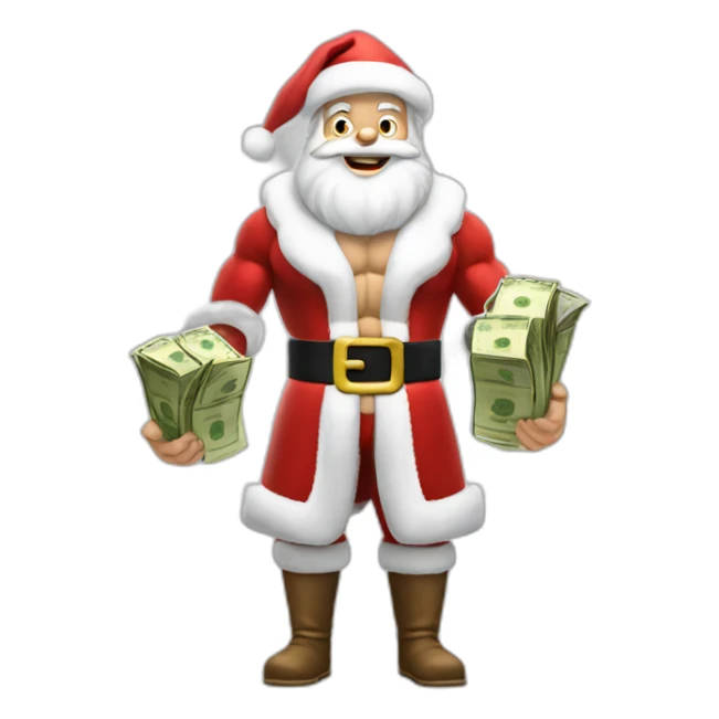 muscular santa claus with money sticker