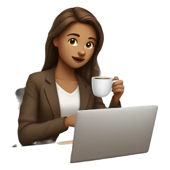 cute girl with brown hair working on laptop and drinking coffee sticker