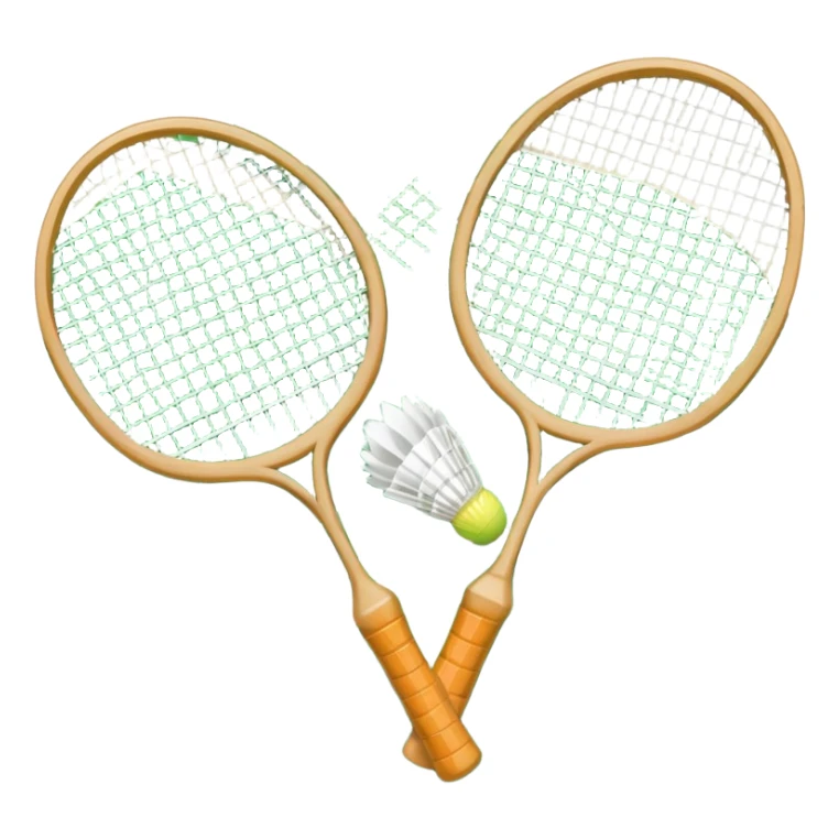 Two crossed badminton rackets with a shuttlecock resting in between, set against the faint outline of a badminton court. The image highlights the tools of the sport, with a subtle emphasis on the court's net and boundaries, symbolizing competition and skill. sticker