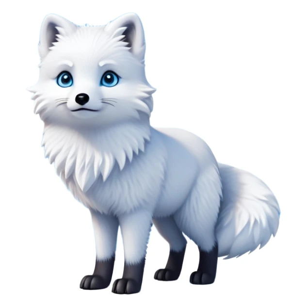 cinematic-arctic-fox-realistic-full-body-standing-emoji,-fluffy-tail-curled-slightly-around-its-paws,-thick-pure-white-fur-blending-into-the-snowy-landscape,-head-tilted-dramatically,-bright-blue-eyes-glistening-with-intelligence,-simplified-yet-realistic-focused-features,-highly-detailed,-glowing-with-an-almost-sarcastic-glow expressive eyes sticker
