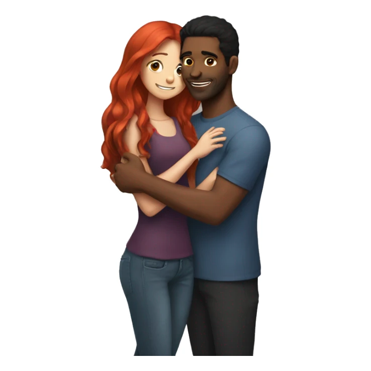 A girl with long red hair hugs a black-haired guy sticker