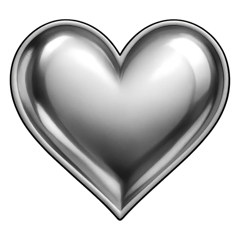 heart with a chrome silver finish, clean digital illustration sticker