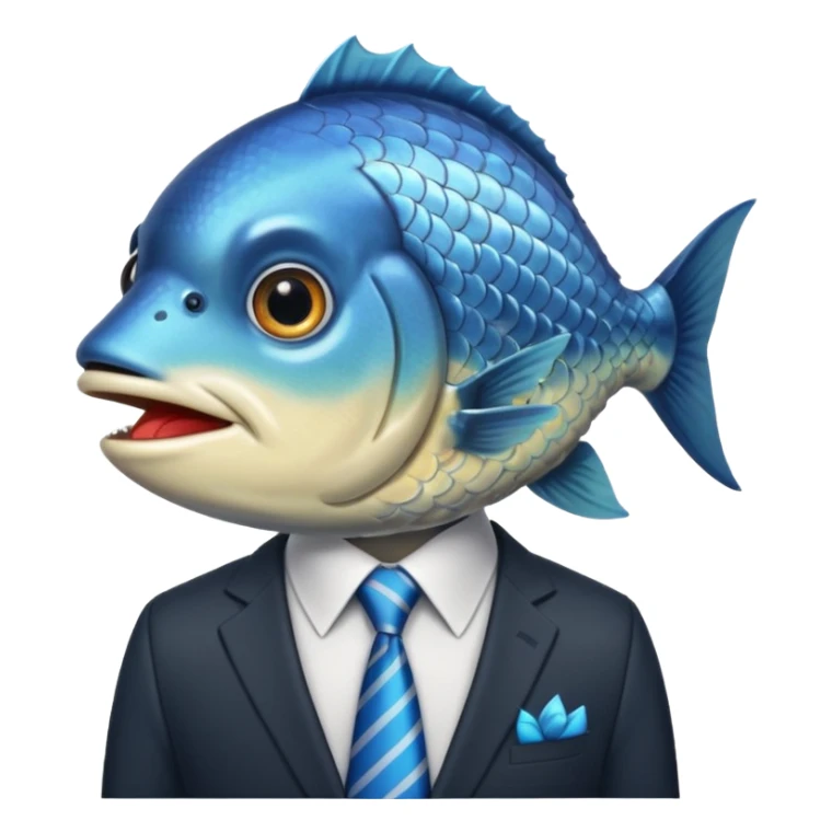 fish wearing suit, look up, shows only fish head sticker