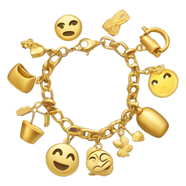 Realistic, gold charm bracelet with gold charms sticker