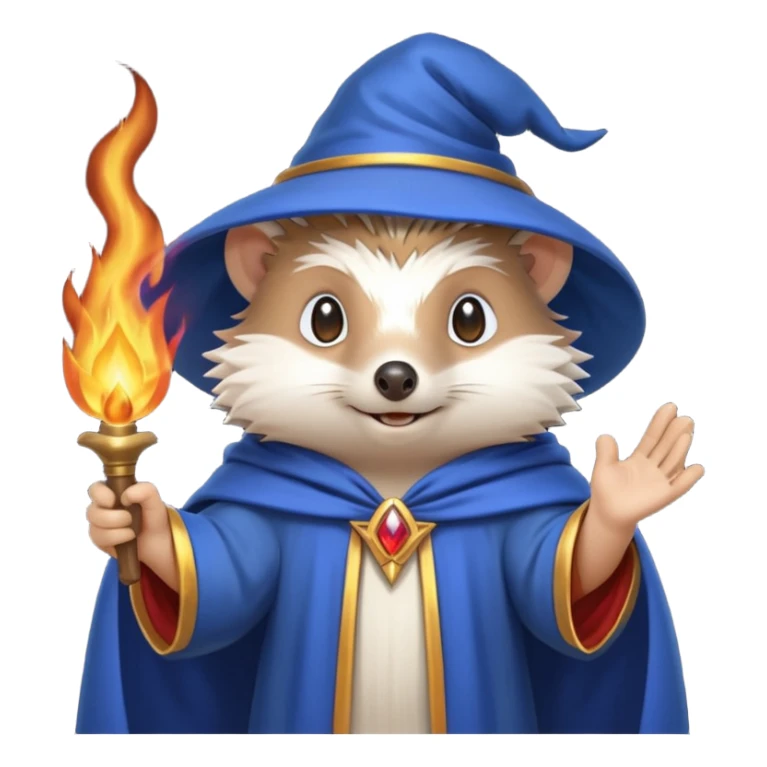 wizard hedgehog summons fire in one hand blue cape sticker