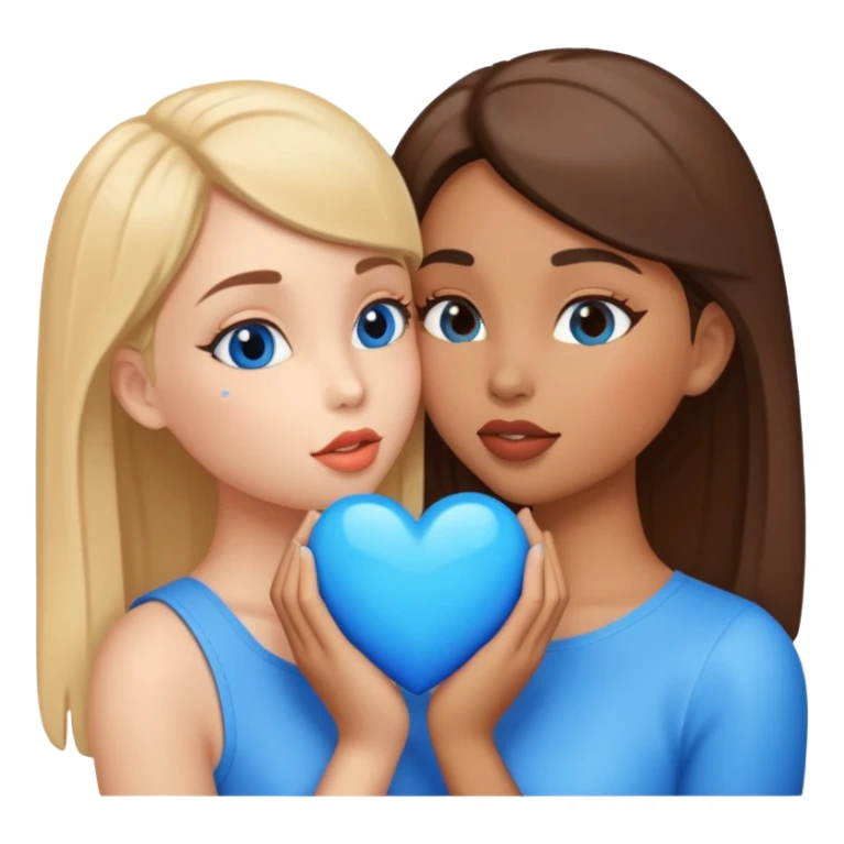 two girls kissing with a blue heart sticker