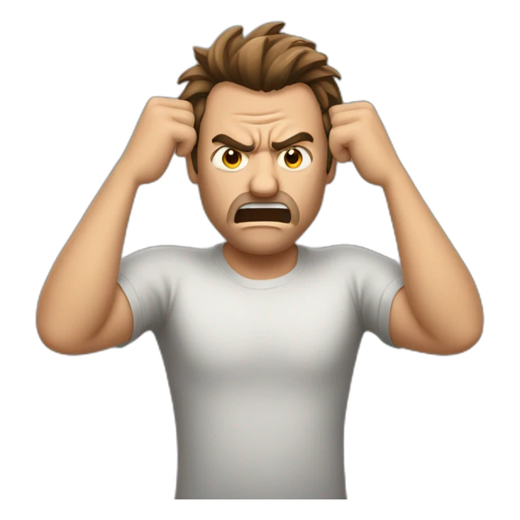 An angry man that His hands are between his hairs and want to pull his hairs sticker