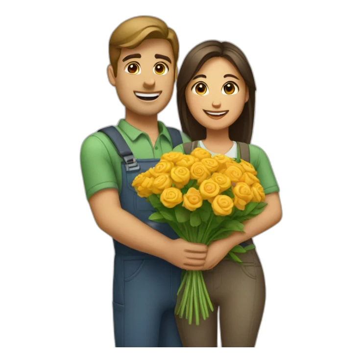 florist female giving flowers to delivery man sticker