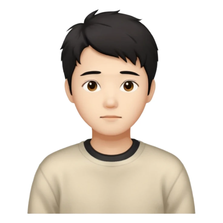 Chinese man 20 years old, gentle warm expression, soft black hair slightly messy, brown eyes, casual cream sweater sticker