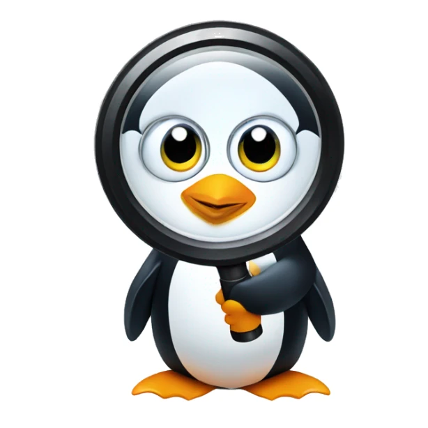 penguin holding a magnifying glass sticker