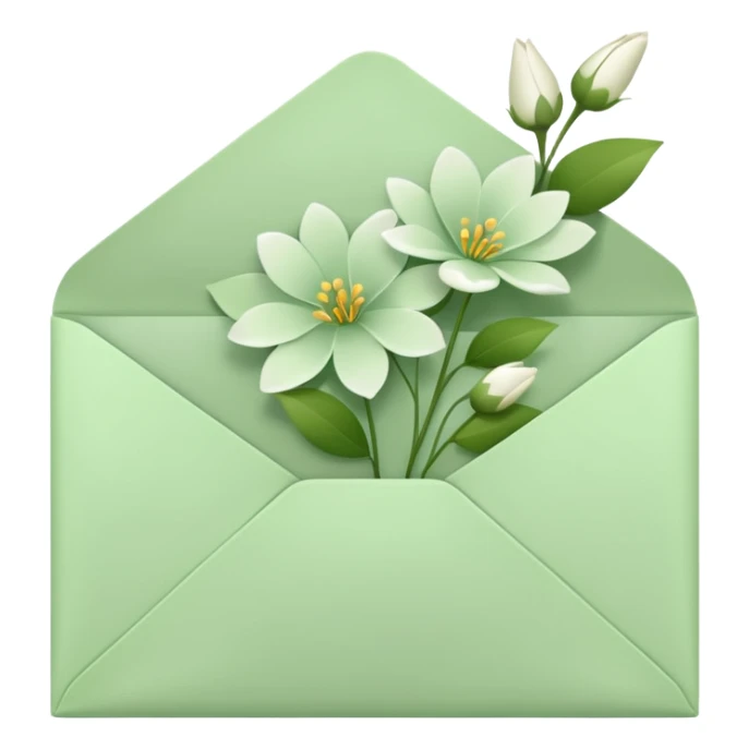 Pale green envelope, open, with flowers inside sticker