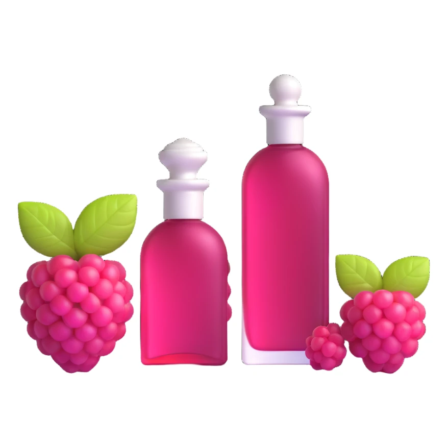 AVON women's perfume bottle next to raspberry bottle sticker