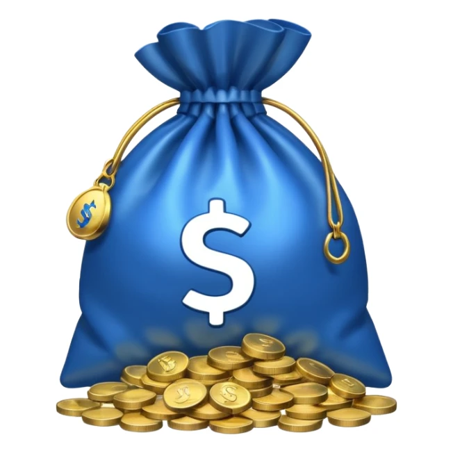 blue coins inside a money bag  sticker