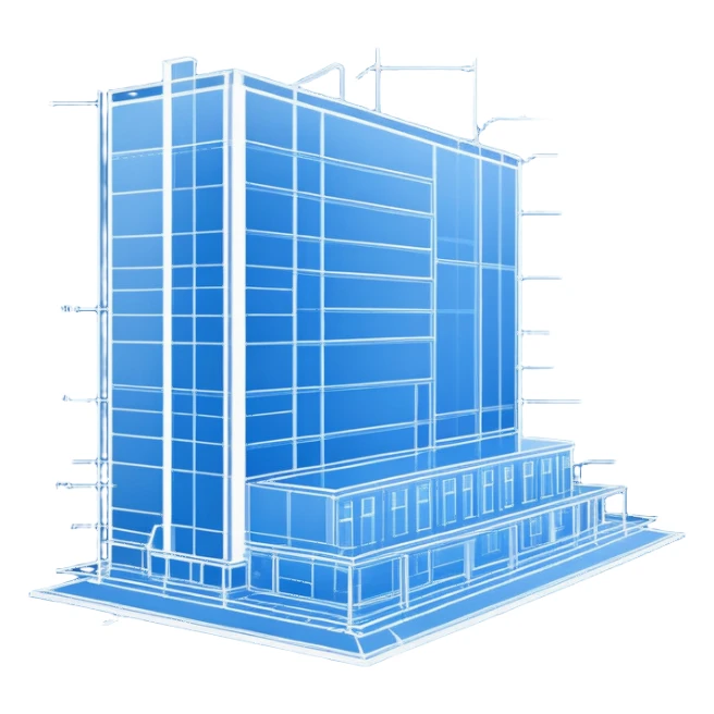 side view of a blue blueprint plan with crisp white lines sticker