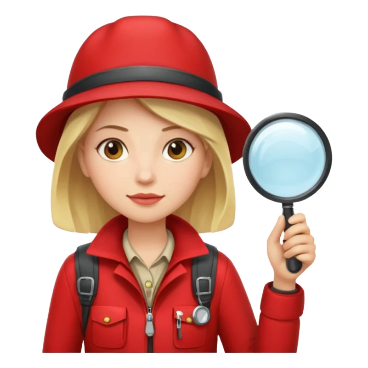 Explorer woman with red jacket backpack and magnifying glass sticker