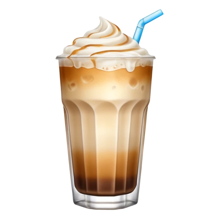 iced vanilla latte, glass with gradient from coffee to milk, ice cubes, condensation, no text, emoji style sticker