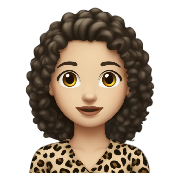 White European curly longblackhair girl in leopard sticker