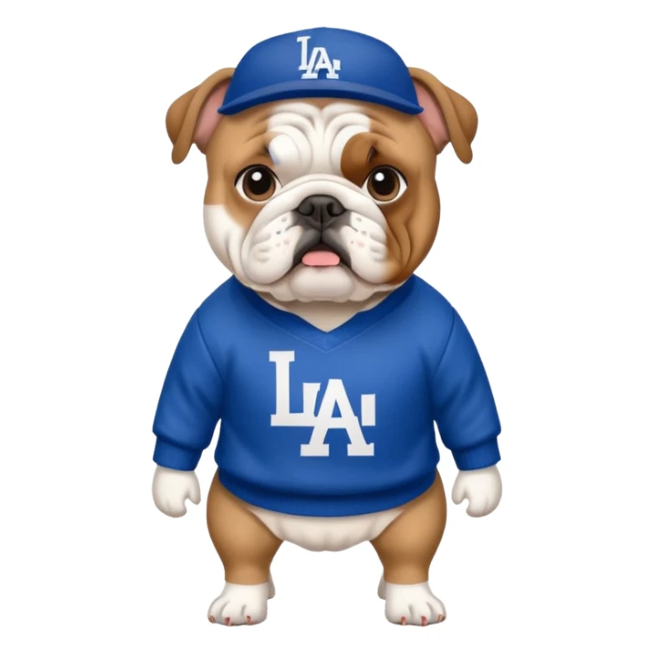 English bulldog with Los Angeles dodgers sweater sticker