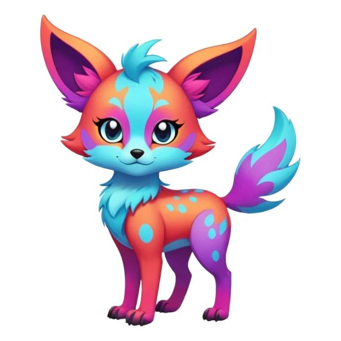 Anime-styled cute Neon-colored multi-colored cool Falvie-Fionbri-creature-fursona, full body, with random markings sticker