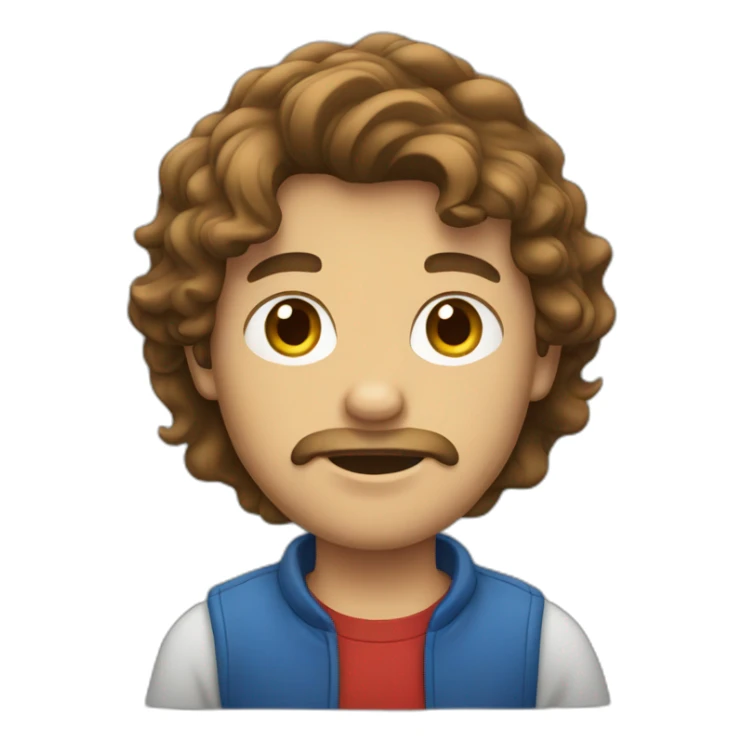 Guy with wavy, brown hair and Apple tshirt sticker