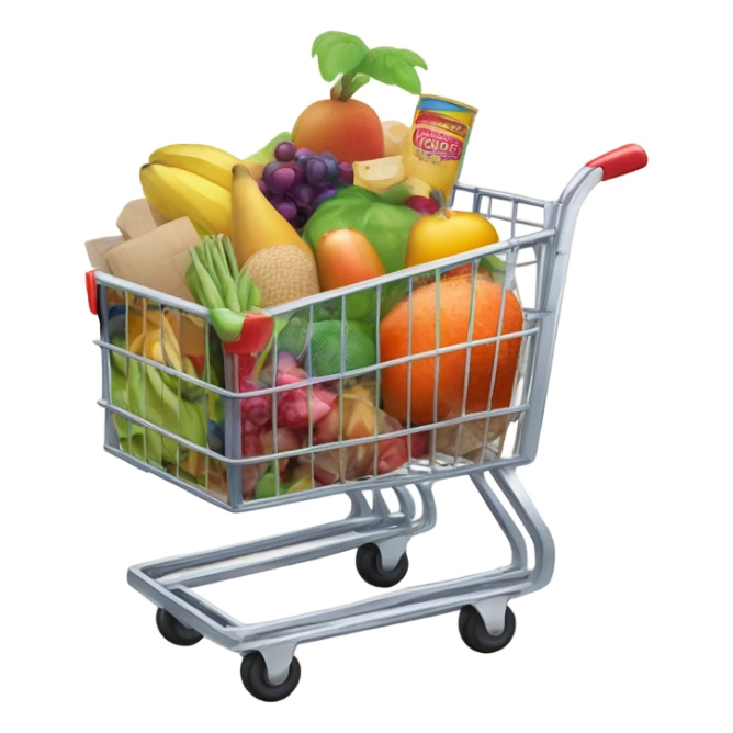 A beige grocery cart with food sticker