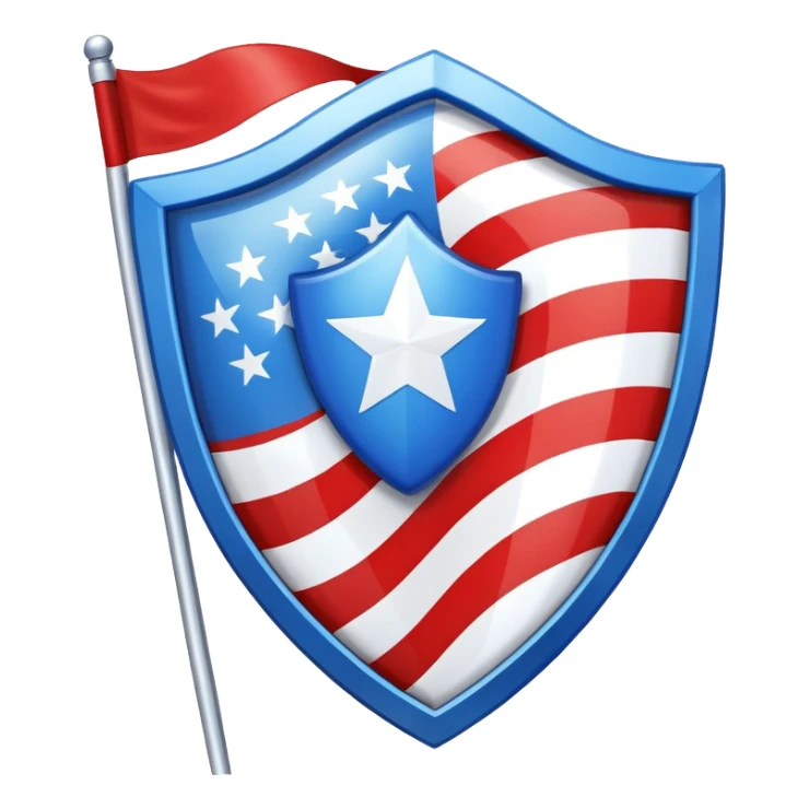 A shiny blue shield with a text white 7 in the middle and a flag animation sticker