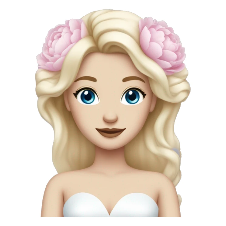 White bride with long light blonde hair and blue eyes with light pink peonies in hair white skin  sticker