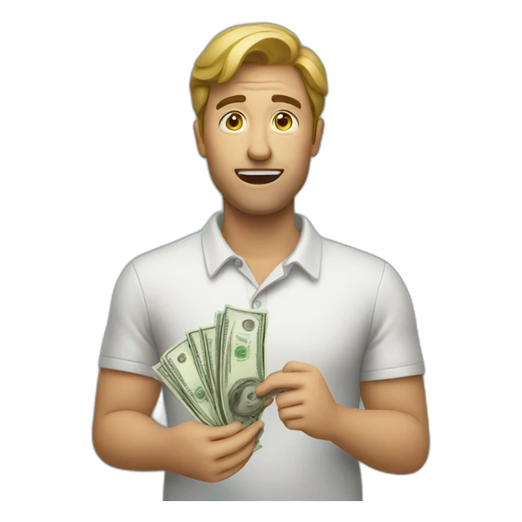 confused customer holding money  sticker