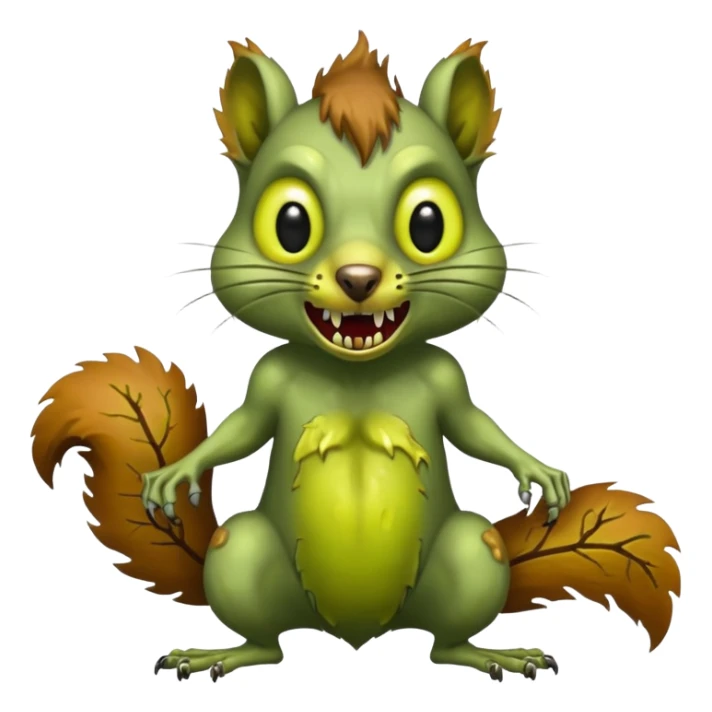 undead zombie squirrel, yellow green empty eyes, rotting, evil, chaotic, full body sticker