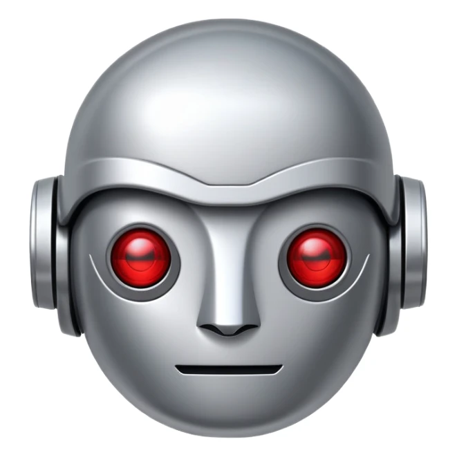 polished minimalistic perfectly round steel robot face with a red line instead of eyes, simple clean design sticker