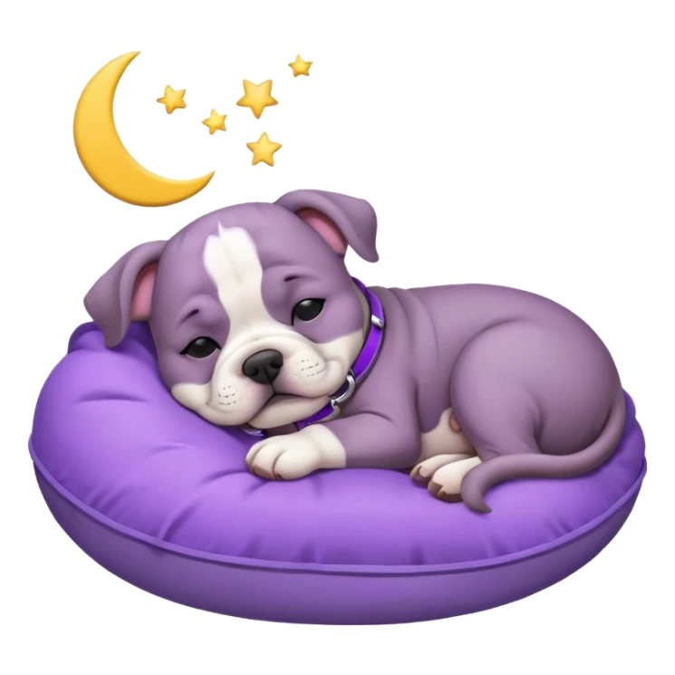 purple moon with a sleeping grey bull dog puppy with a purple collar sticker