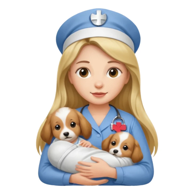 long haired nurse holding baby dog sticker