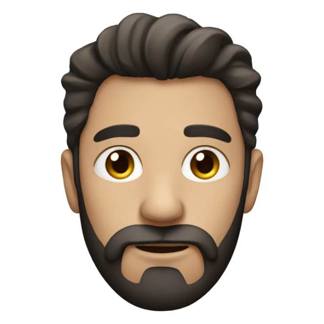 a man with narrow eyes, dark hair and a beard sticker