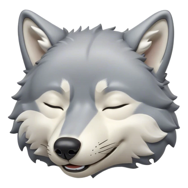 Meme-Worthy Cute Sleeping Wolf Portrait Emoji, Head resting peacefully with a contented smile, showcasing a robust build and a luxuriously soft grey and white Fur, eyes shut in a serene, restful nap, Simplified yet hilariously adorable features, highly detailed, glowing with a soft, drowsy light, high shine, relaxed and utterly lovable, stylized with an air of playful laziness, bright and heartwarming, soft glowing outline, capturing the essence of a comically sleepy wolf, so meme-worthy it feels like it could instantly become the next viral sensation of adorable slumber! sticker