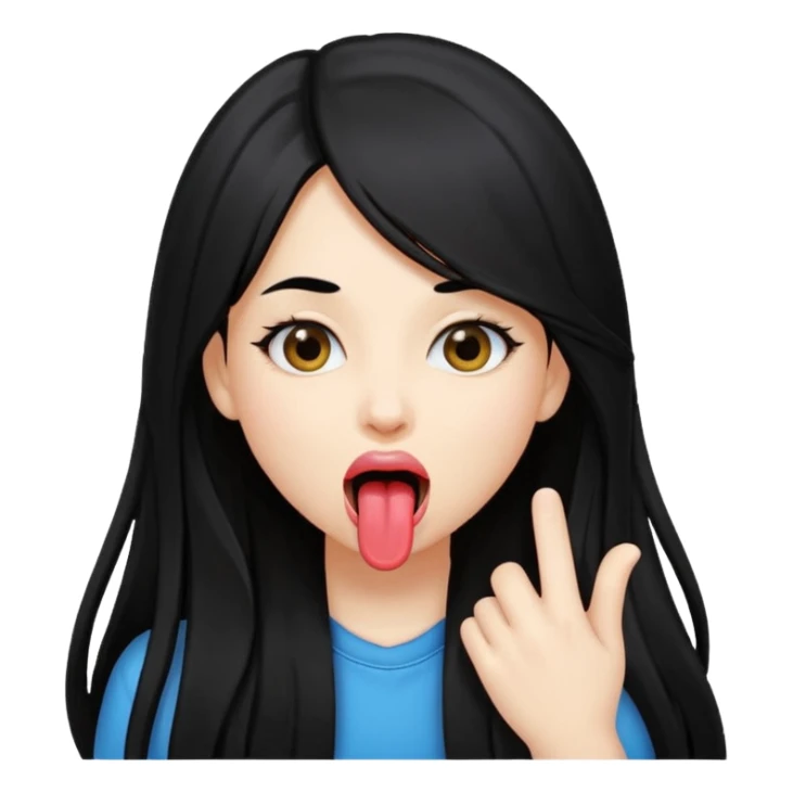 Niña con pelo negro largo sacando la lengua y posando  sticker