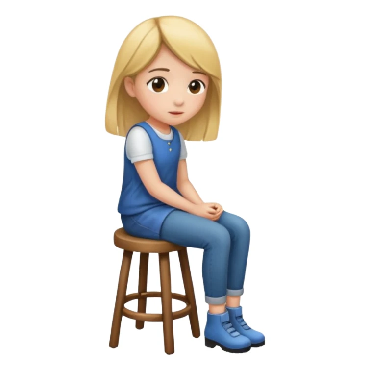 a girl is sitting on a stool and she is seeing and facing toward left side sticker