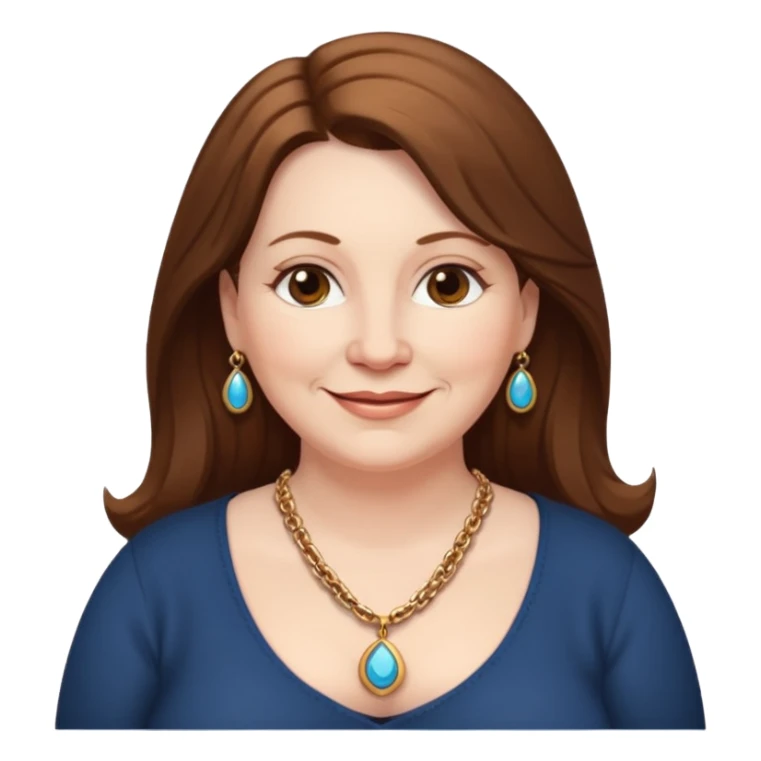 50 yr old white woman pale long brown hair small smile chubby sticker