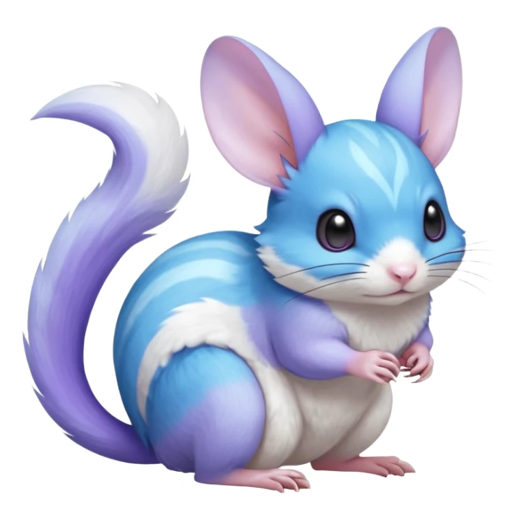 Light-pastel-Cyan-white-blue-gradients electric type rodent-chinchilla-squirrel-gerbil-jerboa-Pachirisu-Minccino-Pokémon-Fakémon-fusion-hybrid-Pokémon-animal-creature, full body with purple-violet-pinkish round cheek markings  sticker