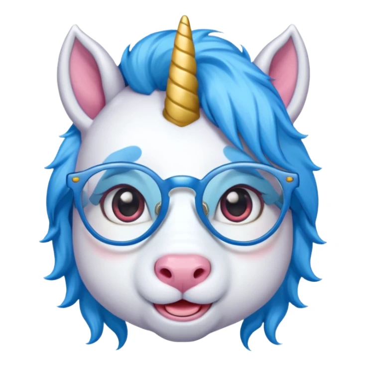 unicorn face with glassess cute and blue haired sticker