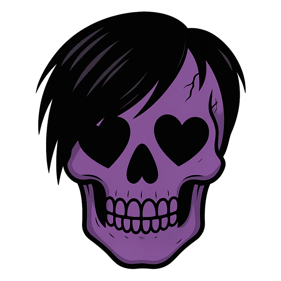 emo object, purple skull with heart eyes sticker