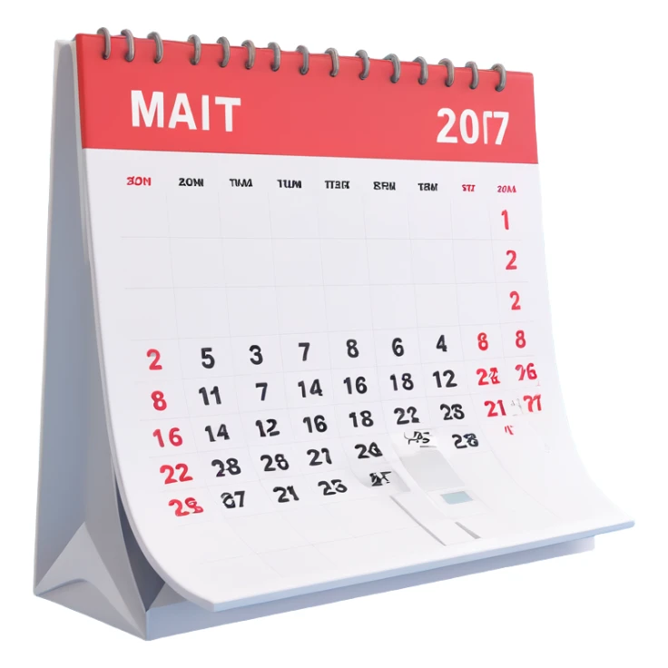 Apple-style 3D emoji icon of a calendar in perspective view, minimalistic design, only one centered date number, no month name, no weekday, no text or symbols other than the single number, realistic glossy material, soft depth, clean and detailed rendering sticker