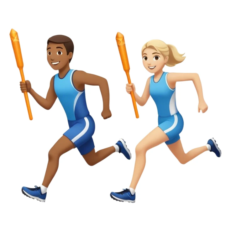 No that looks like a sword fight.  Make two people in a relay race with one large bright baton passing it from one person to the next while running and smiling. One needs to be running behind the other in the same direction  sticker