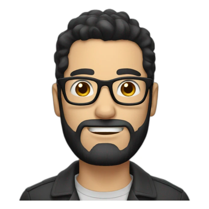 Tall white man with black hair a short beard wearing glasses sticker