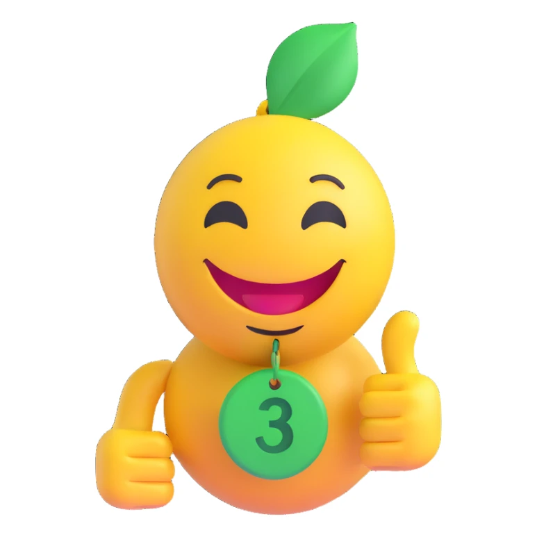 3D smiley emoji, round shape, lucky wish tag, lucky face sticker