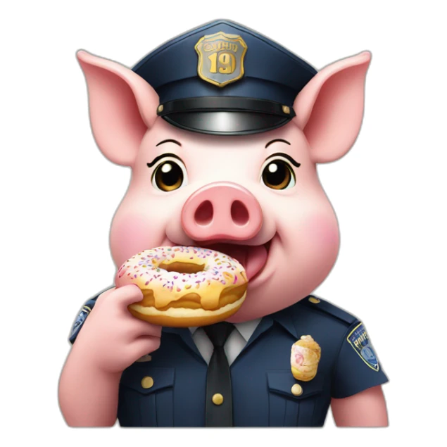 Pig in police hat with 1911 eating donut sticker