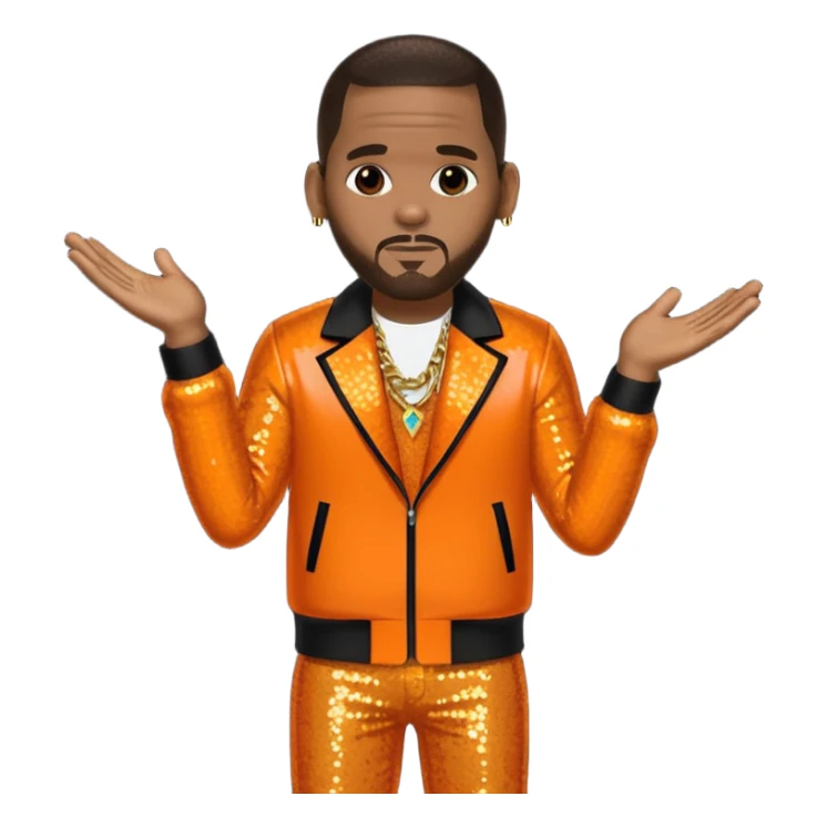 R. Kelly with dark brown hair, orange sequin outfit sticker