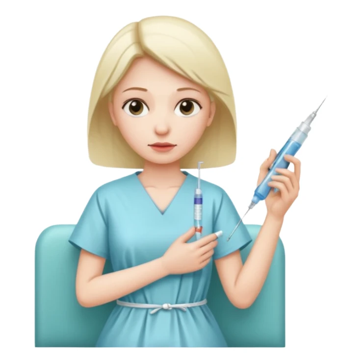 sick woman getting syringe shot arm sticker